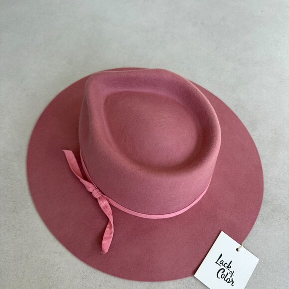 NWT Lack Of Color Zulu Wool Felt Fedora Hat In Rose Pink High Crown Wide Brim - Picture 6 of 10